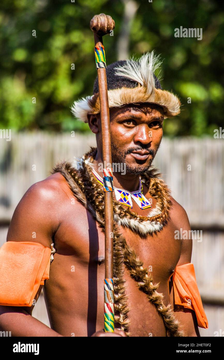 Chief, Einblicke in das Leben in Swazi, Swazi Cultural Village, Wildlife Sanctuary, Swasiland, Eswatini, Südafrika, Milwane Stockfoto