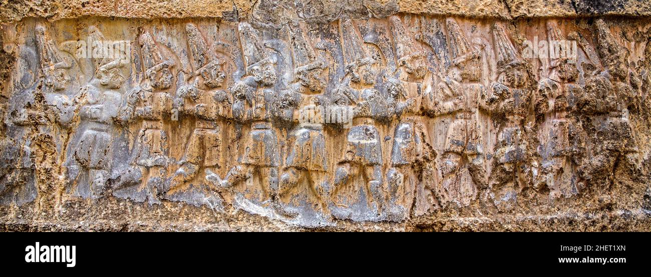 Prozession des Hethiter-Pantheons, Yazilikaya, Felsheiligtum der Hethiter, Türkei, Yazilikaya, Türkei Stockfoto
