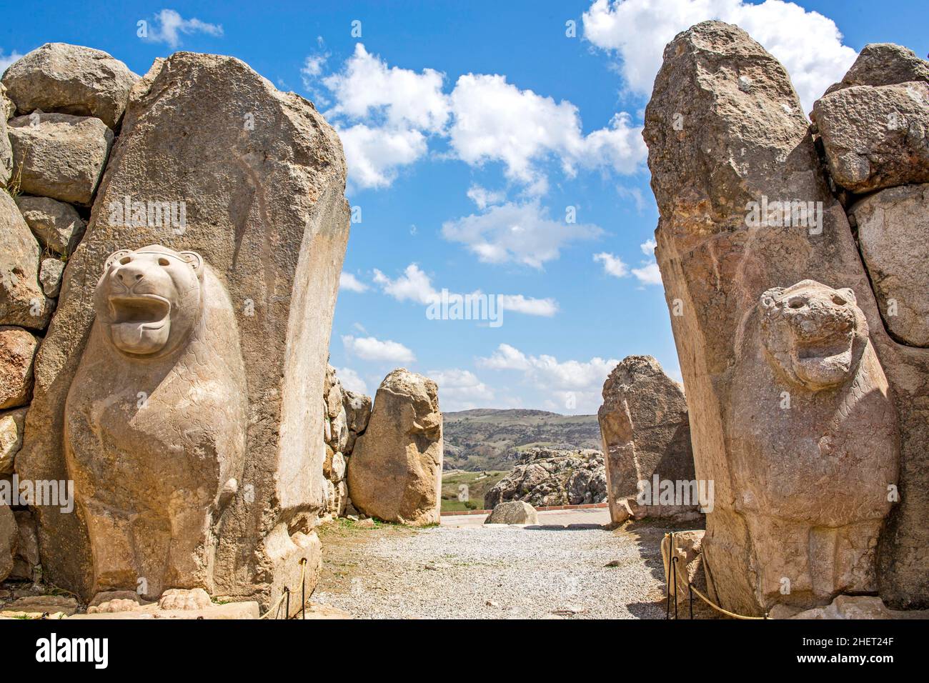 Löwentor, Hattusha, alte Hauptstadt der Hethiter, Türkei, Hattusha, Türkei Stockfoto