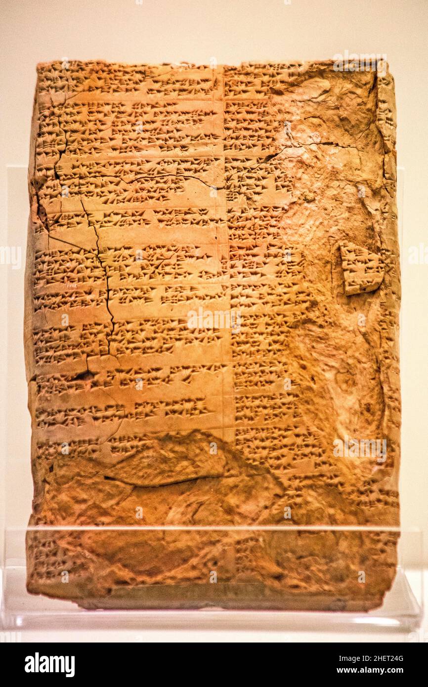 Tontafel mit Keilschrift, Bogazkale Museum, Funde aus der Hittiterzeit, Türkei, Bogazkale, Türkei Stockfoto