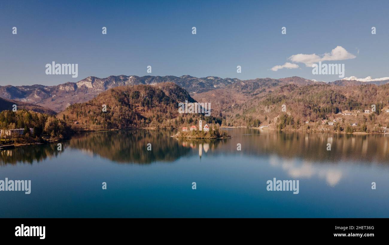 Insel Bled von vorne, Bleder See, Slowenien Stockfoto