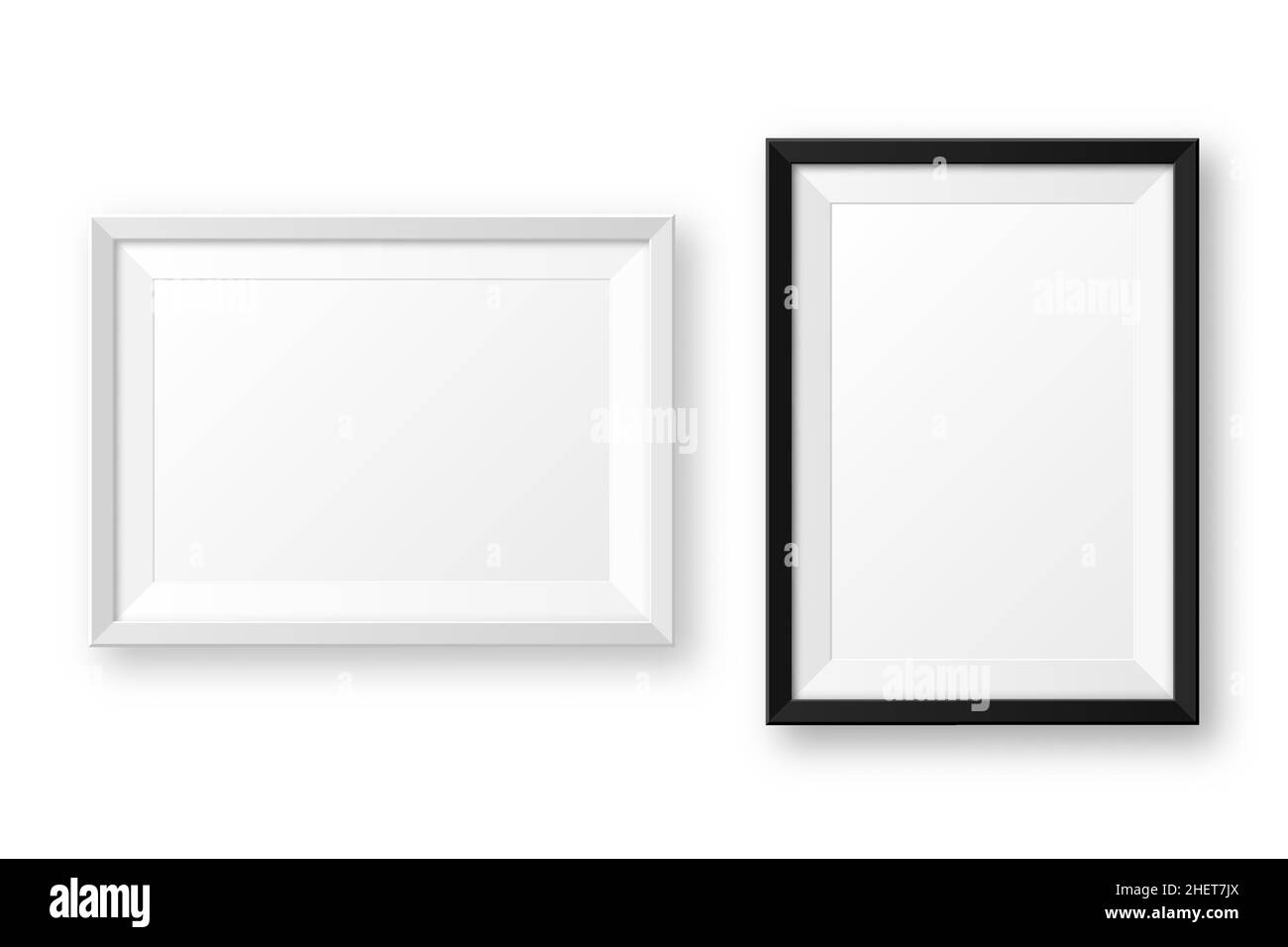 Realistische Schwarz-Weiß-Bilderrahmen mit Schatten. Leeres Poster-Mockup. Leerer Fotorahmen. Vektorgrafik. Stock Vektor