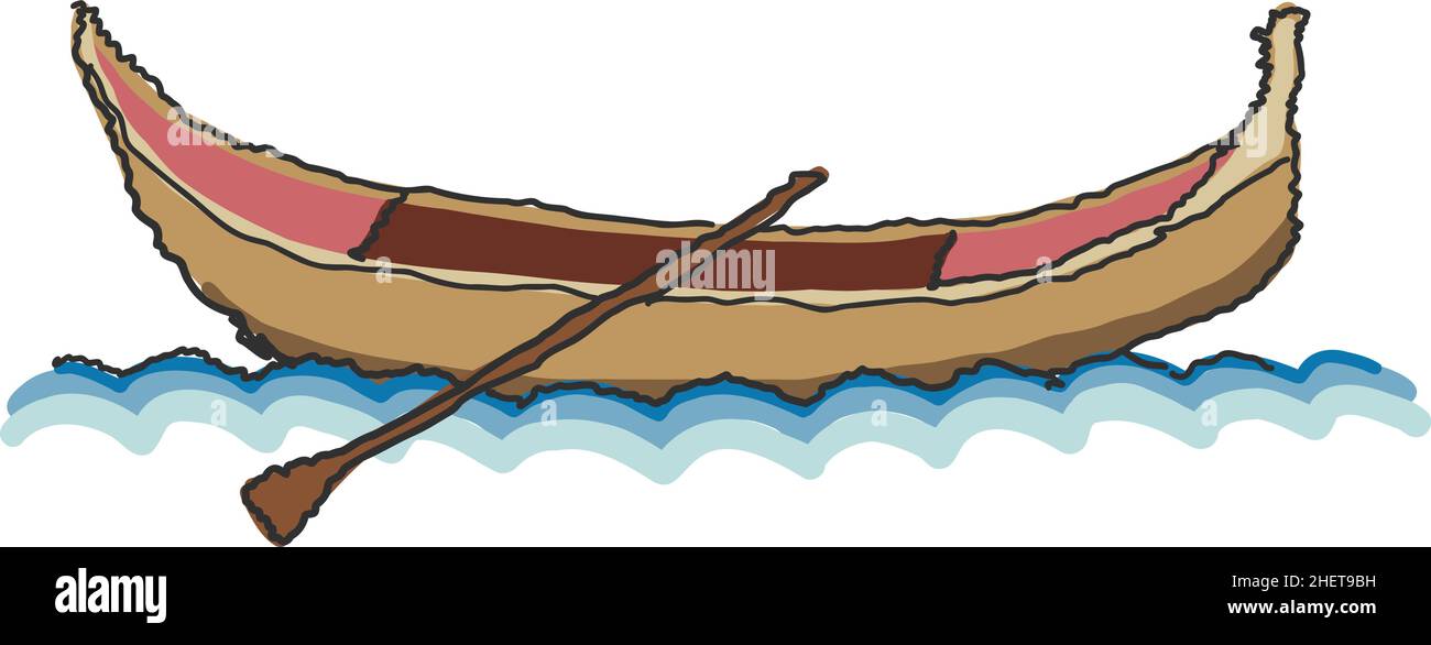 Doodle Stil Boot und Rudern auf den Gewässern von Venedig, berühmtes Wahrzeichen von Italien, vintage und klassische Farbe, gekritzeltes Design, Vektor-Illustration. Kultur Stock Vektor