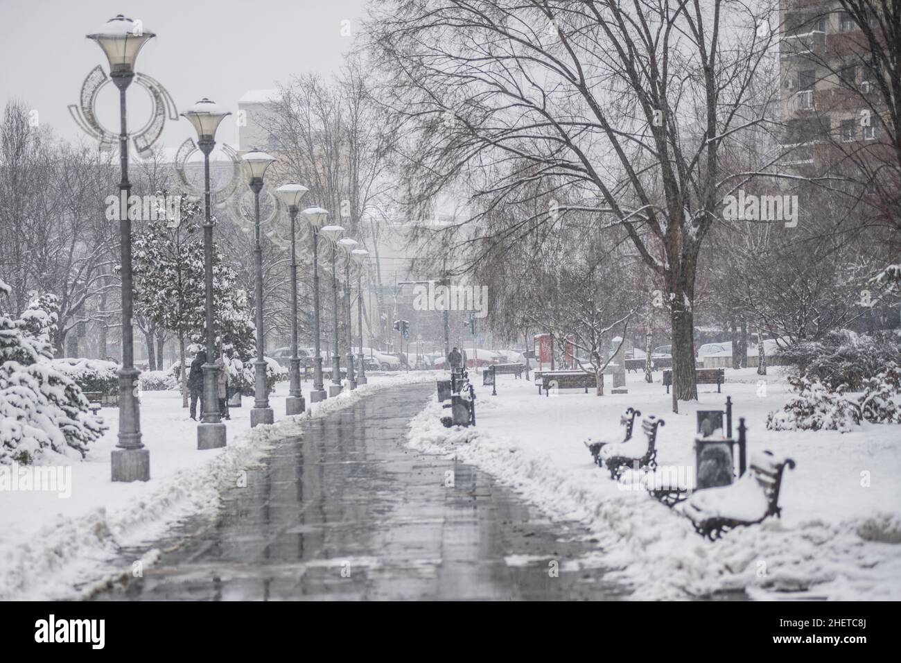 Winter in Serbien: Saint Sava Park, Belgrad Stockfoto