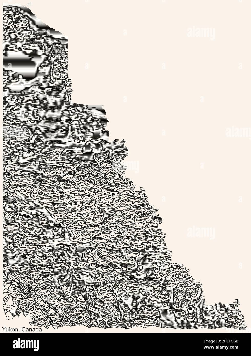 Topographische Reliefkarte des kanadischen Territoriums YUKON, KANADA mit schwarzen Konturlinien auf beigem Hintergrund Stock Vektor