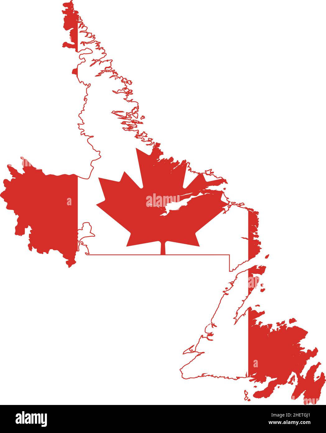 Flache Vektor-Verwaltungsflaggenkarte des kanadischen Territoriums von NEUFUNDLAND UND LABRADOR kombiniert mit der offiziellen Flagge VON KANADA Stock Vektor