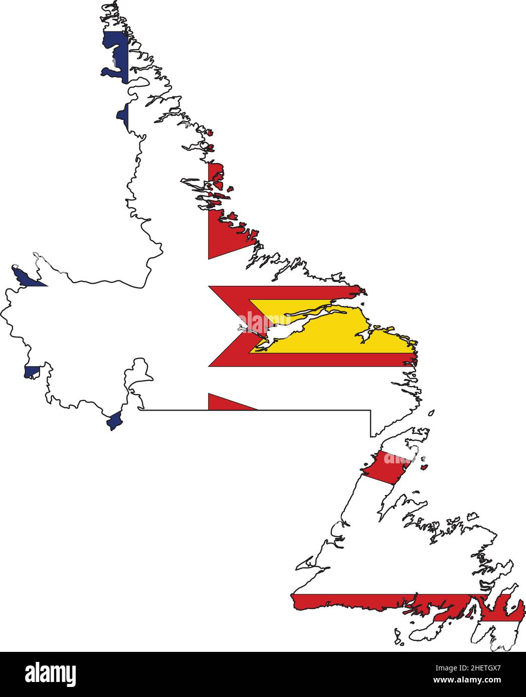 Flache Vektor-Verwaltungsflaggenkarte des kanadischen Territoriums von NEUFUNDLAND UND LABRADOR, KANADA Stock Vektor