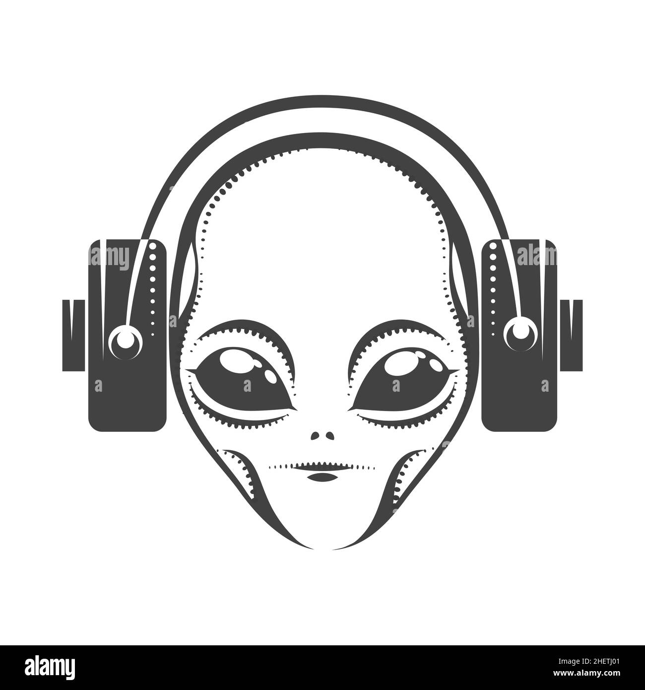 Tattoo von Alien Head mit Kopfhörern isoliert auf weiß. Vektorgrafik. Stock Vektor