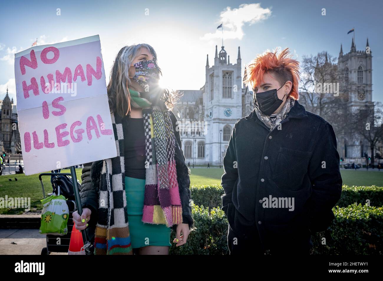 Demonstration gegen Nationalität und Grenzen Bill in Westminster, London, Großbritannien. Stockfoto