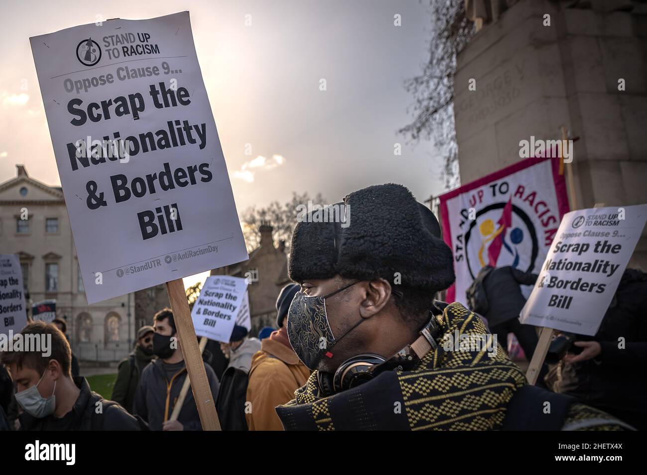 Demonstration gegen Nationalität und Grenzen Bill in Westminster, London, Großbritannien. Stockfoto