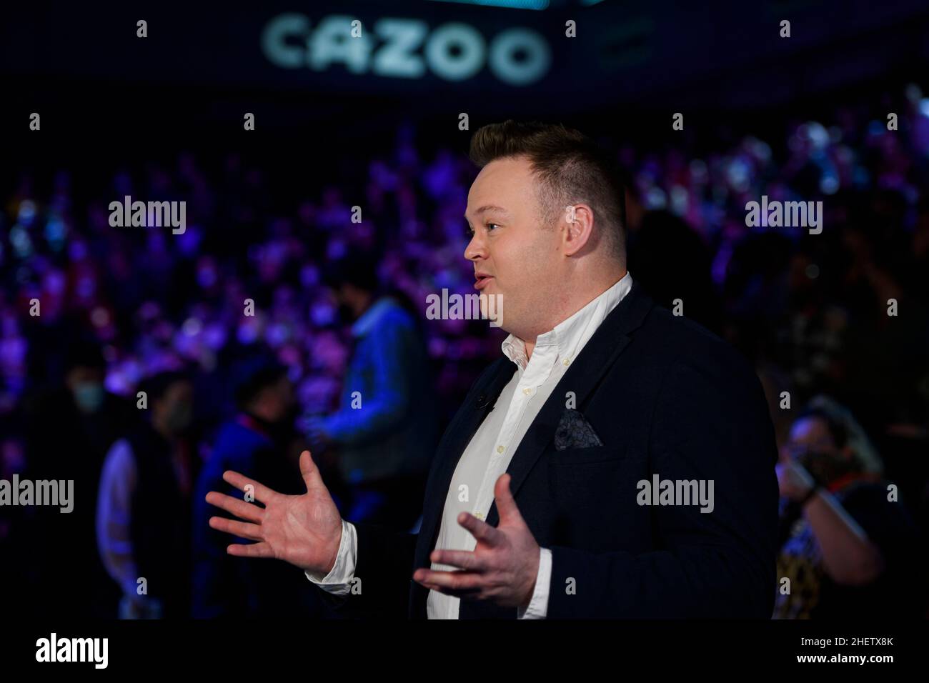 LONDON, GROSSBRITANNIEN. 12th Januar 2022. Shaun Murphy on Day 4 Spiele während des Cazoo Masters 2022 im Alexandra Palace am Mittwoch, 12. Januar 2022 in LONDON ENGLAND. Kredit: Taka G Wu/Alamy Live Nachrichten Stockfoto