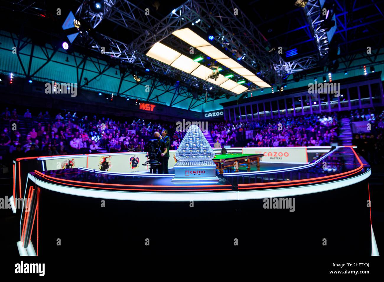 LONDON, GROSSBRITANNIEN. 12th Januar 2022. Eine allgemeine Ansicht der Arena an Tag 4 Spiele während der Cazoo Master 2022 im Alexandra Palace am Mittwoch, 12. Januar 2022 in LONDON ENGLAND. Kredit: Taka G Wu/Alamy Live Nachrichten Stockfoto