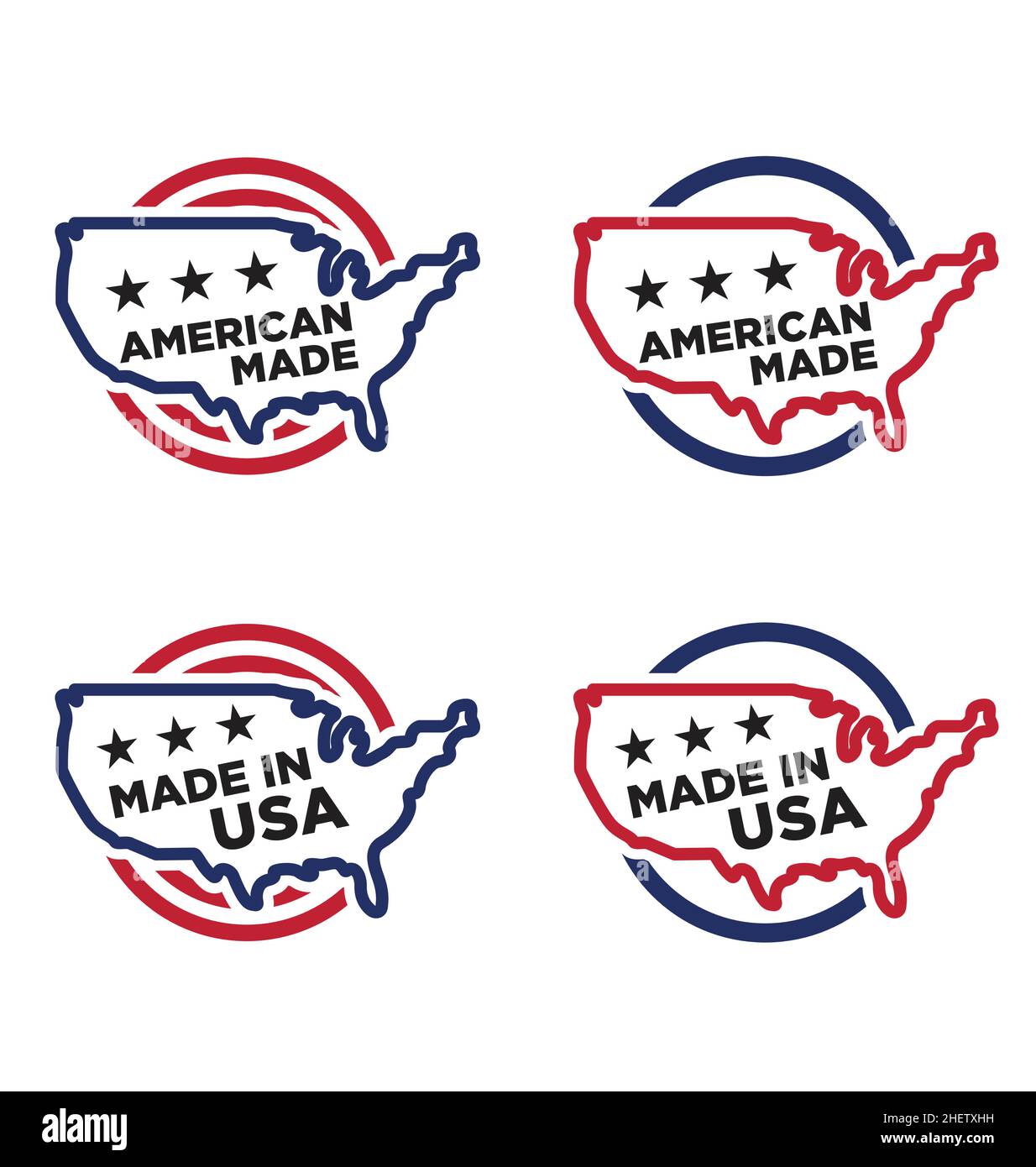 Made in usa america Label Symbol Logo Set von 4 isoliert auf weißem Hintergrund Stock Vektor