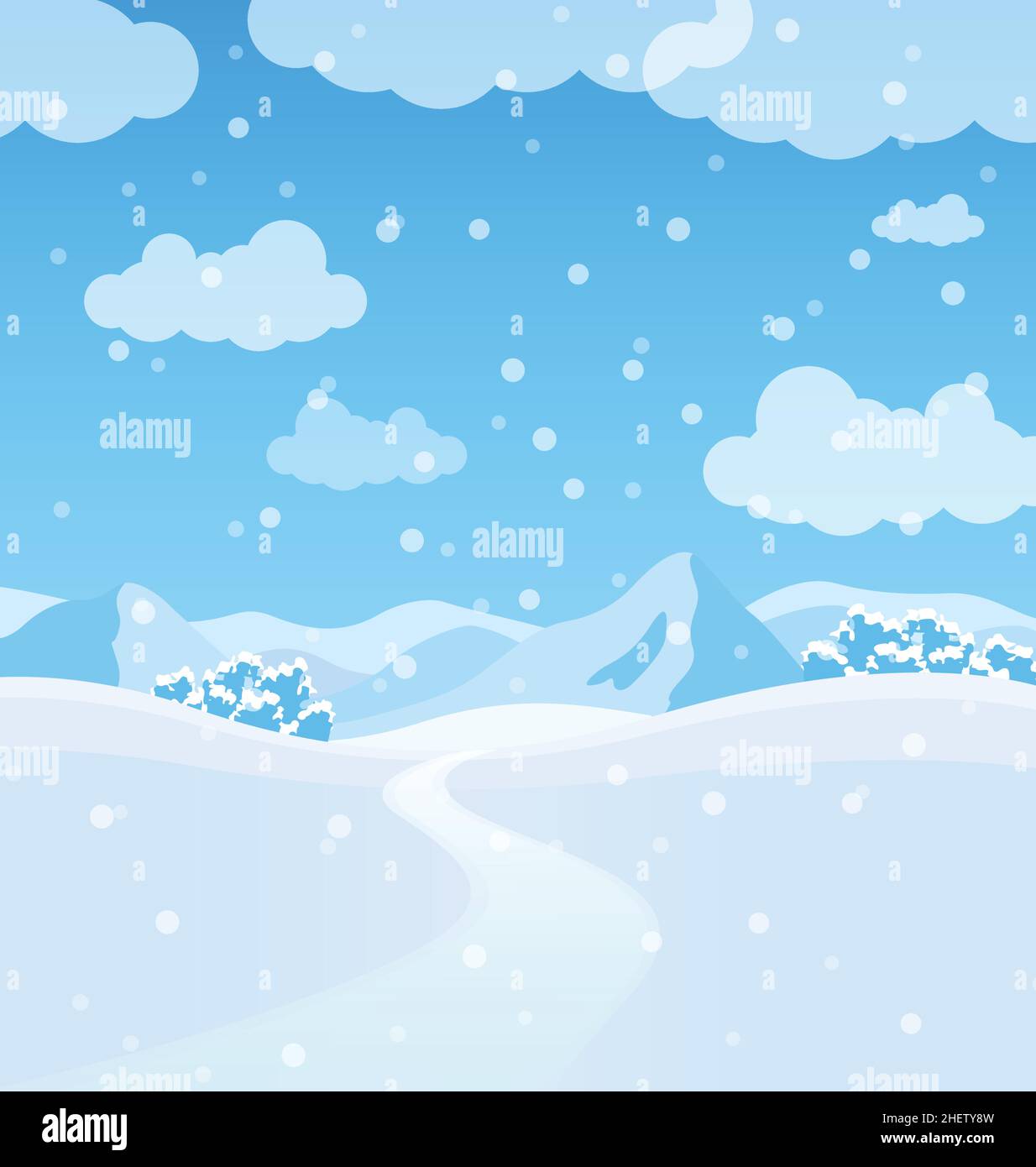 Schöne Winterlandschaft mit Schnee und Bergen wolkigen Himmel schneit Vektor Hintergrund Stock Vektor