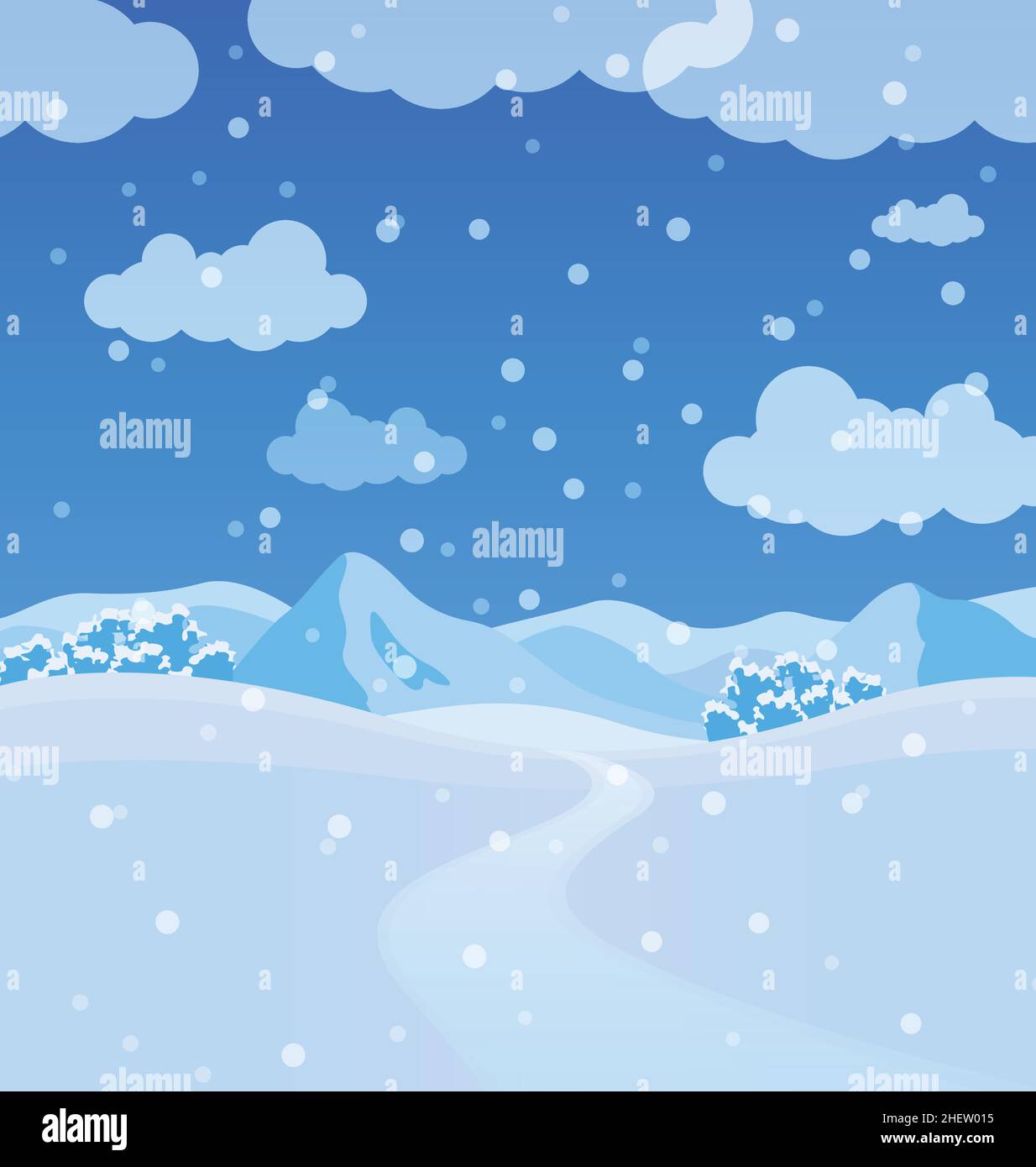 Schöne Winterlandschaft mit Schnee und Bergen wolkigen Himmel schneit Vektor Hintergrund Stock Vektor