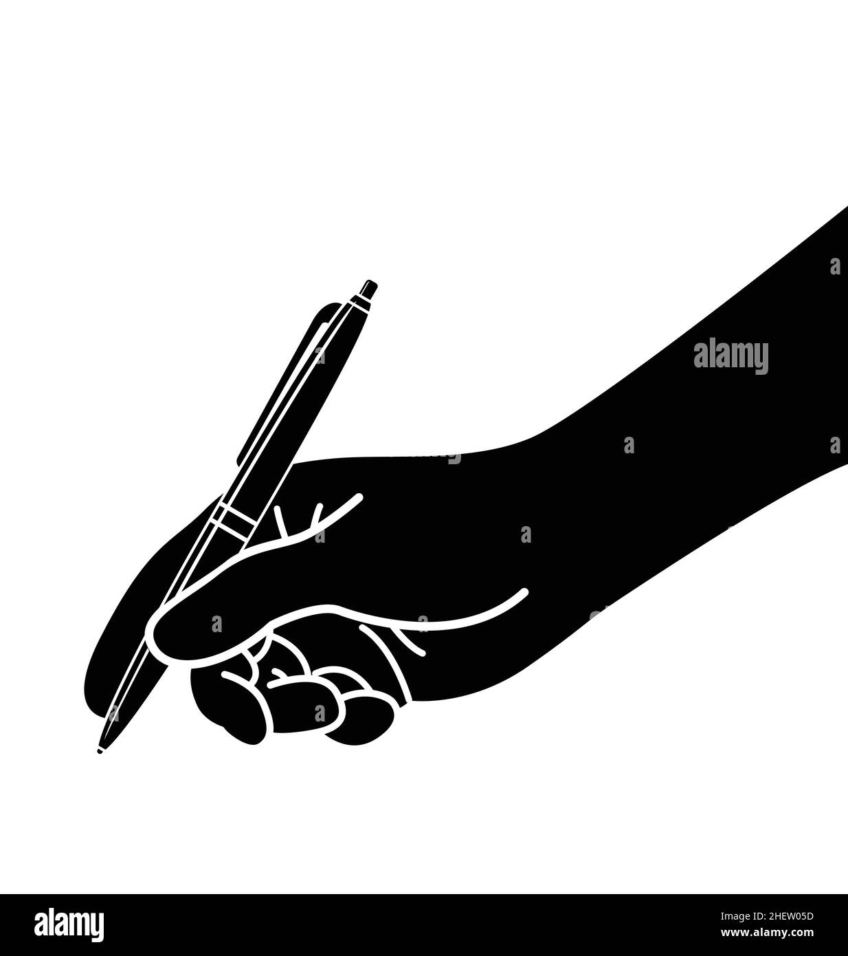 Hand halten Stift schreiben Zeichnung Illustration Seitenansicht Umriss Linienarbeit Silhouette Vektor isoliert auf weißem Hintergrund Stock Vektor