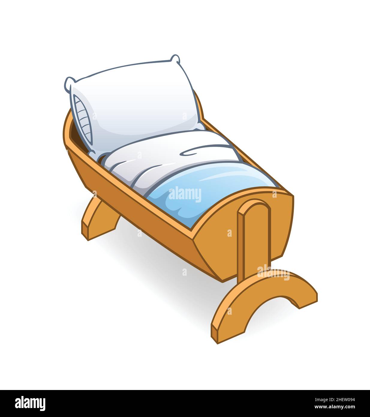 Cartoon Holz Kinderbett Kinderbett Kinderbett Bett mit Decke und Kissen isometrisch isoliert auf weißem Hintergrund Vektor Stock Vektor