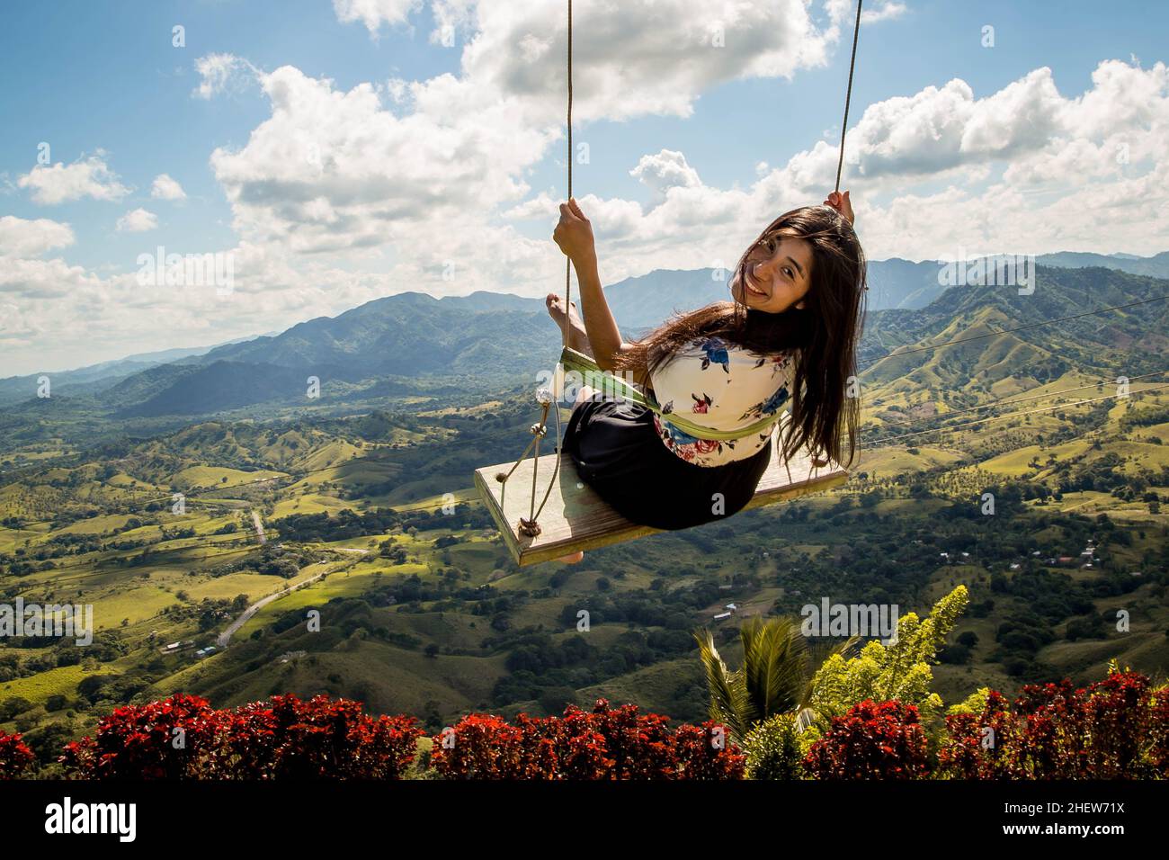 Montaña Redonda in Dominikanische Republik. touristenblick. Montaña Redonda steht für 'Round Mountain', weil es Ihnen einen 360-Grad-Blick auf die Umgebung gibt. Stockfoto