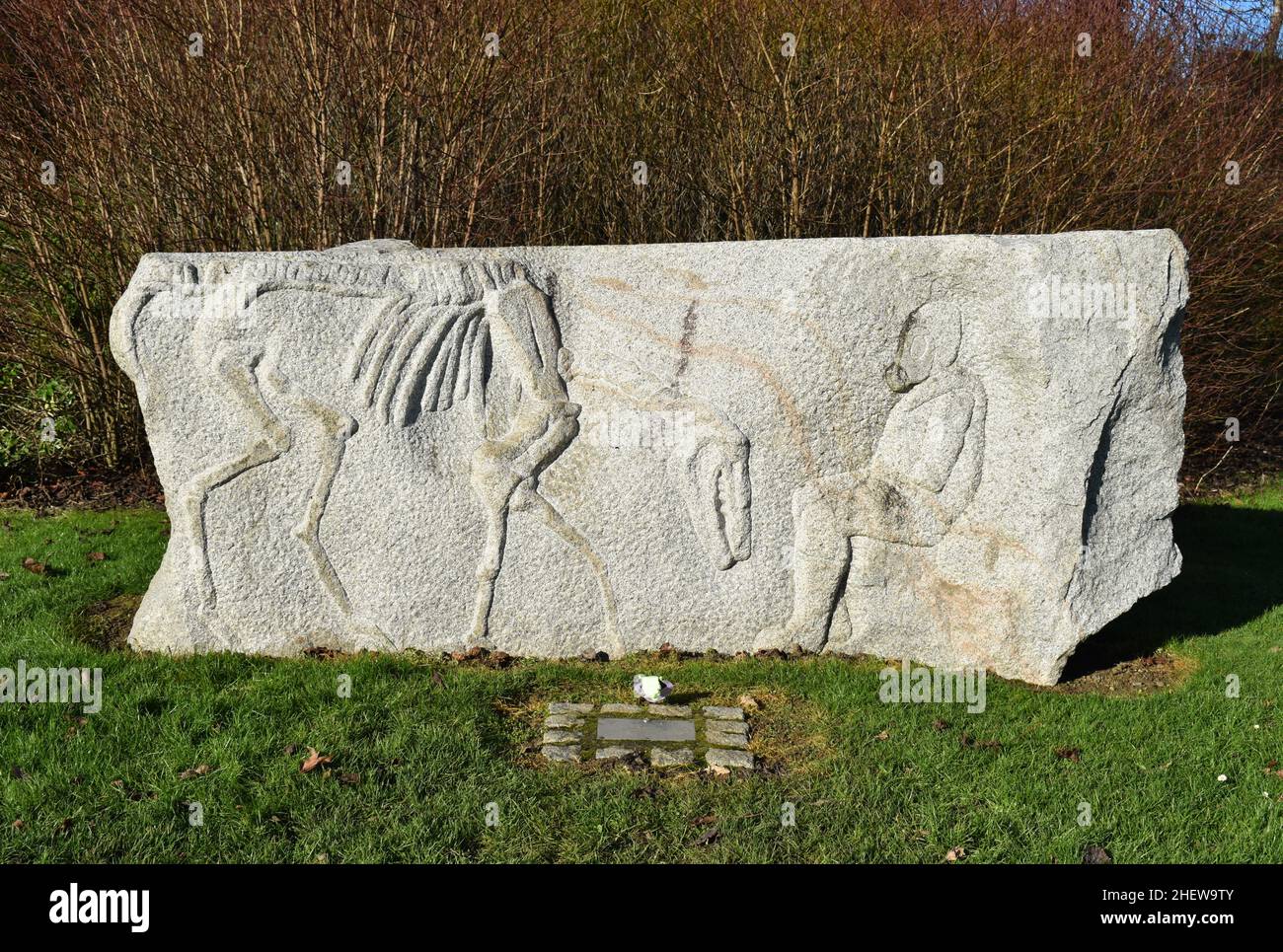 Animals in war von Ronald Rae. Dieses Stück öffentlicher Kunst ist ein Denkmal für Tiere, die im Krieg ihr Leben verloren haben. Stockfoto