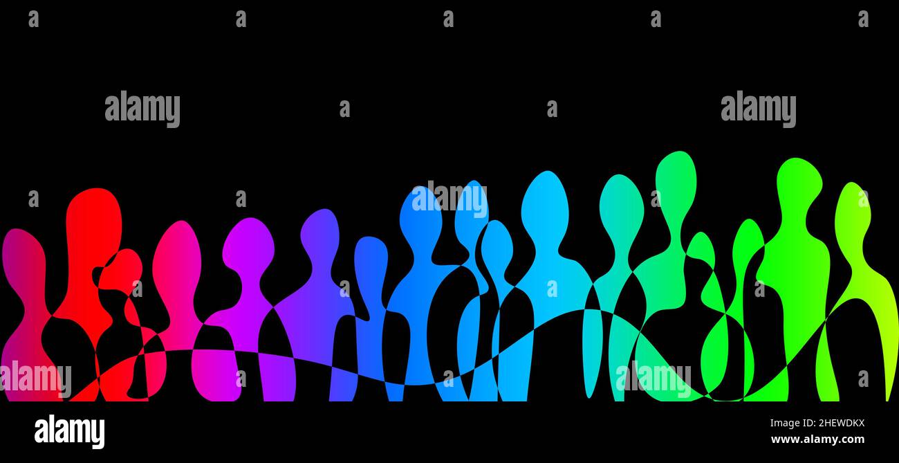 Bunte Vernetzte Menschen Silhouetten Menschenmenge Abstrakt. Kreatives Konzept Idee von Vielfalt, Sozialgruppe und Human Common Relations Stockfoto