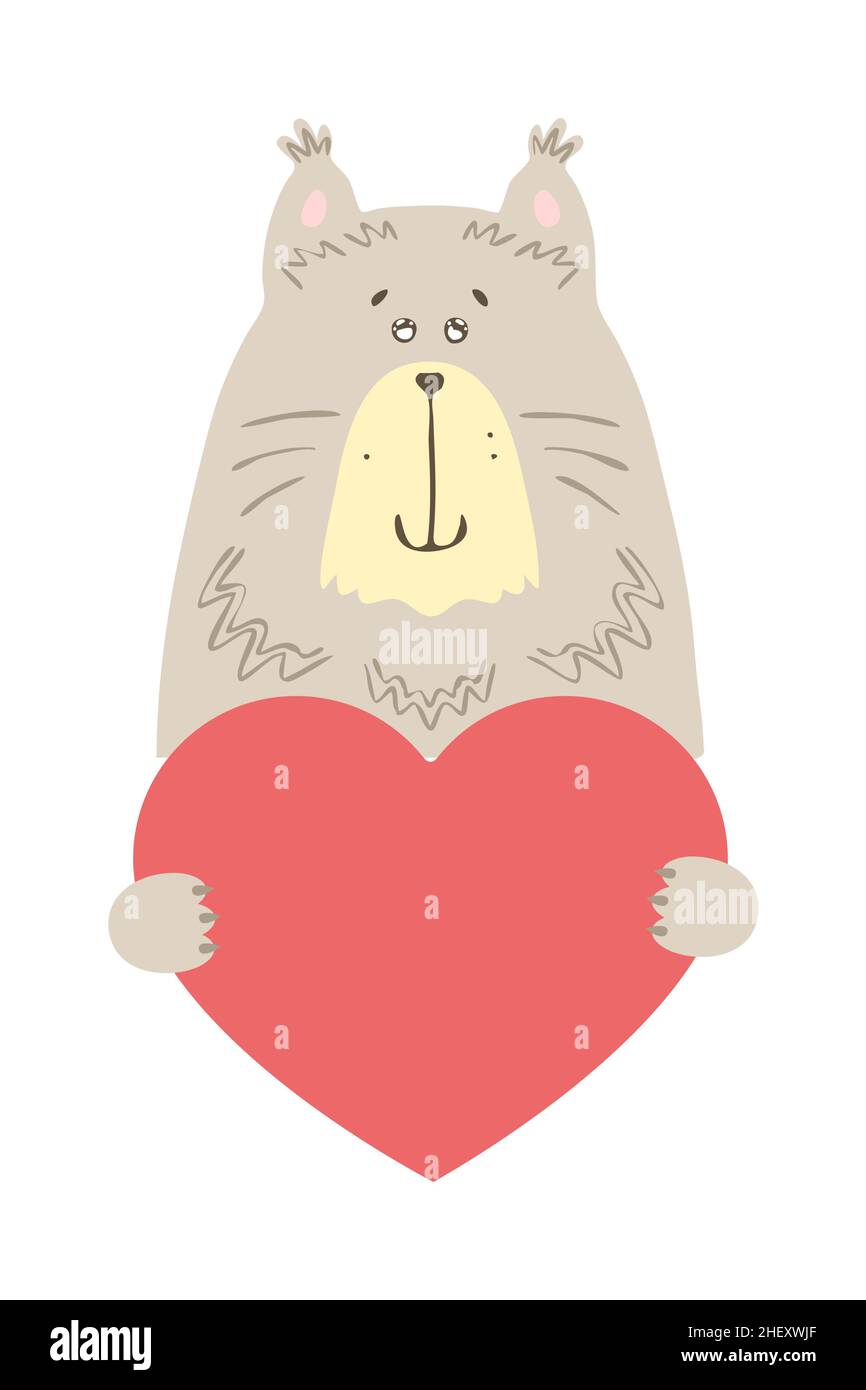 Niedliche Cartoon Katze mit einem Herz Zeichen mit Kopierraum. Set valentinstag Grußkarte Banner Einladung Flyer Broschüre. Cartoon handgezeichneten Stil. L Stock Vektor