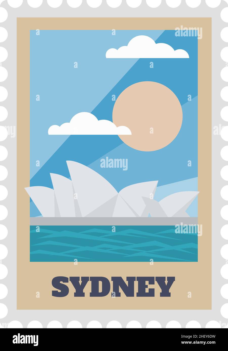 Sydney Poststempeletikett mit isoliertem Theater Stock Vektor
