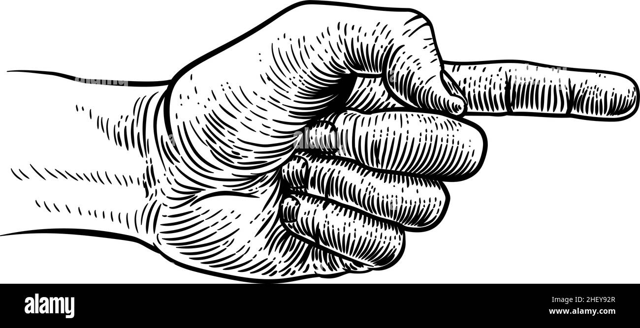 Hand Richtung Finger Gravur Holzschnitt Stock Vektor