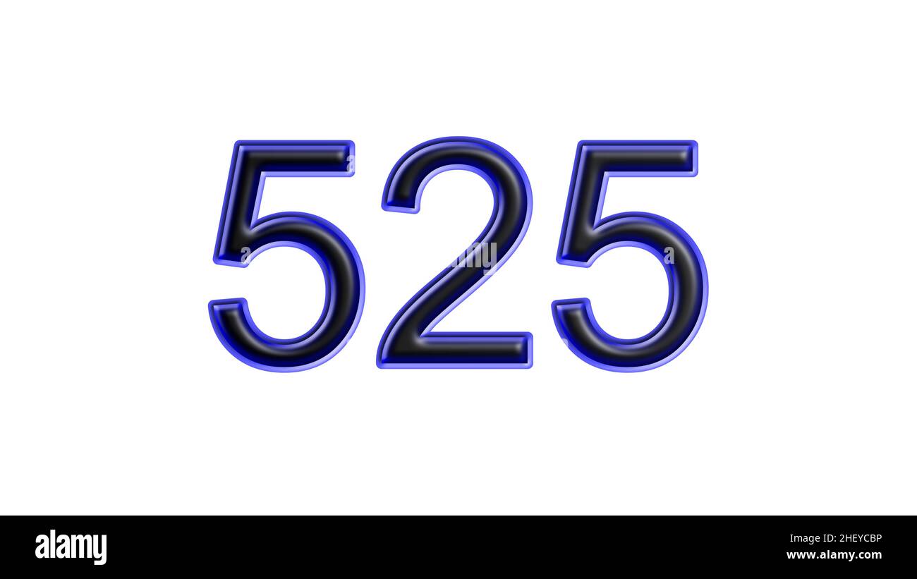 Blauer 525 Zahl 3D Effekt weißer Hintergrund Stockfoto