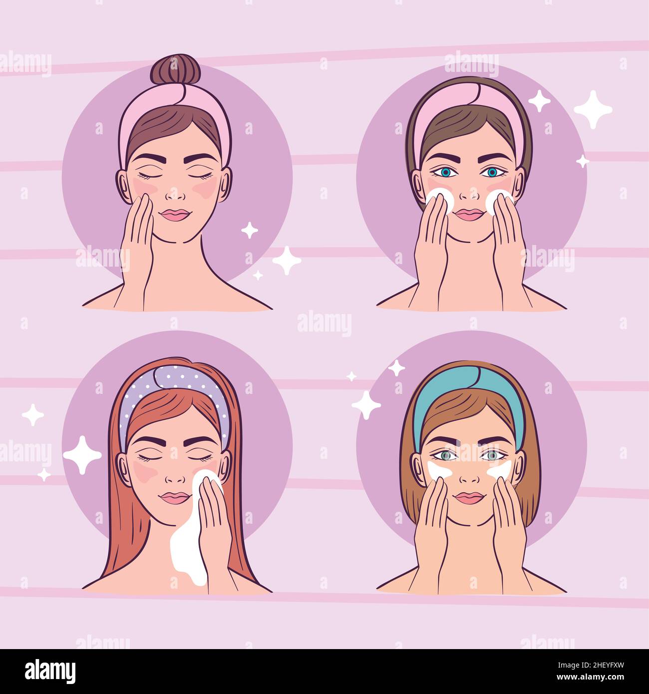 Vier Damen mit Hautpflege Stock Vektor