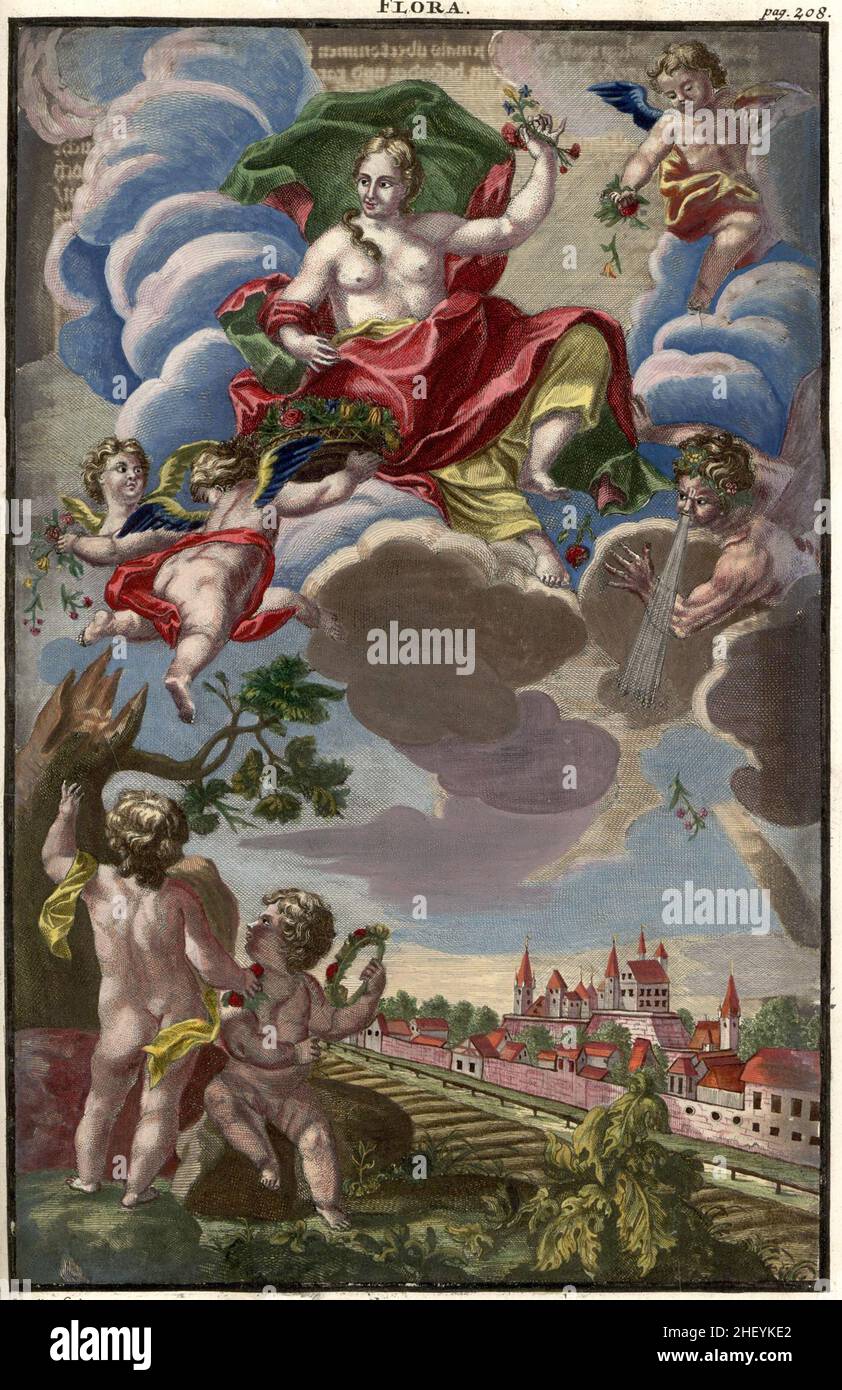 Flora, Gartengestaltung, Nürnbergische Hesperides von Johann Christoph Volkamer, 1710 / Garden, Illustration from Nürnbergische Hesperides Garden, 1710, Historisch, historisch, digital verbesserte Reproduktion eines Originals aus dem 18th. Jahrhundert / digital restaurierte Reproduktion einer Originalvorlage aus dem 18. Jahrhundert, das Originaldatum ist nicht bekannt Stockfoto