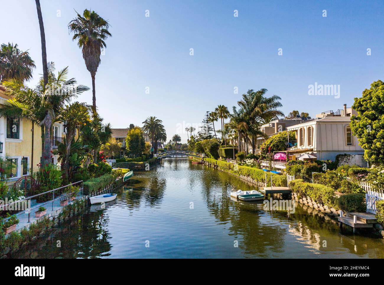 Alte Kanäle von Venedig, gebaut von Abt Kinney in Kalifornien, schöner Wohnbereich Stockfoto