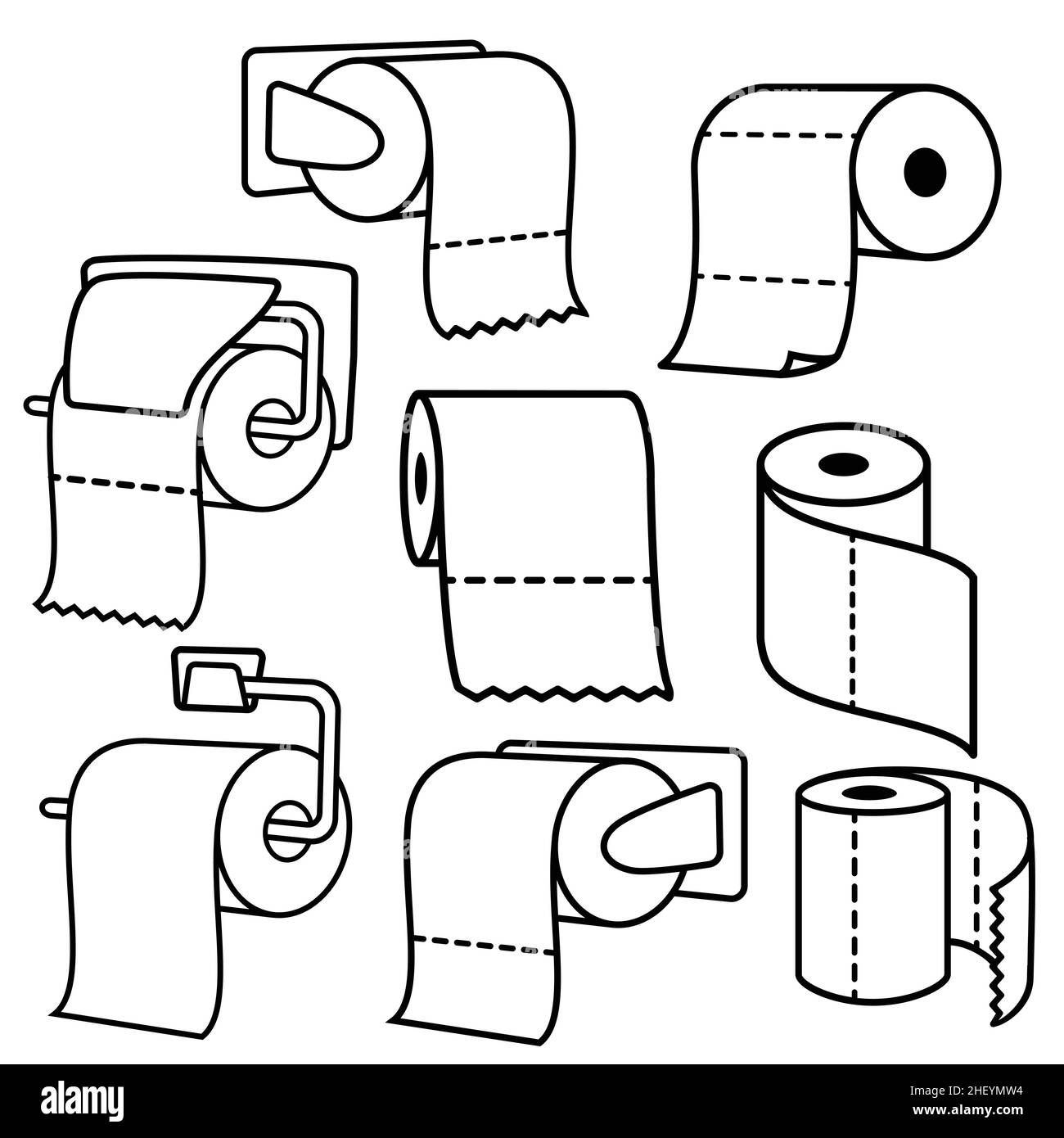 Sammlung von Toilettenpapierrollen Ikonen. Toilettenpapier mit Halter. Vektor und Illustration. Stock Vektor