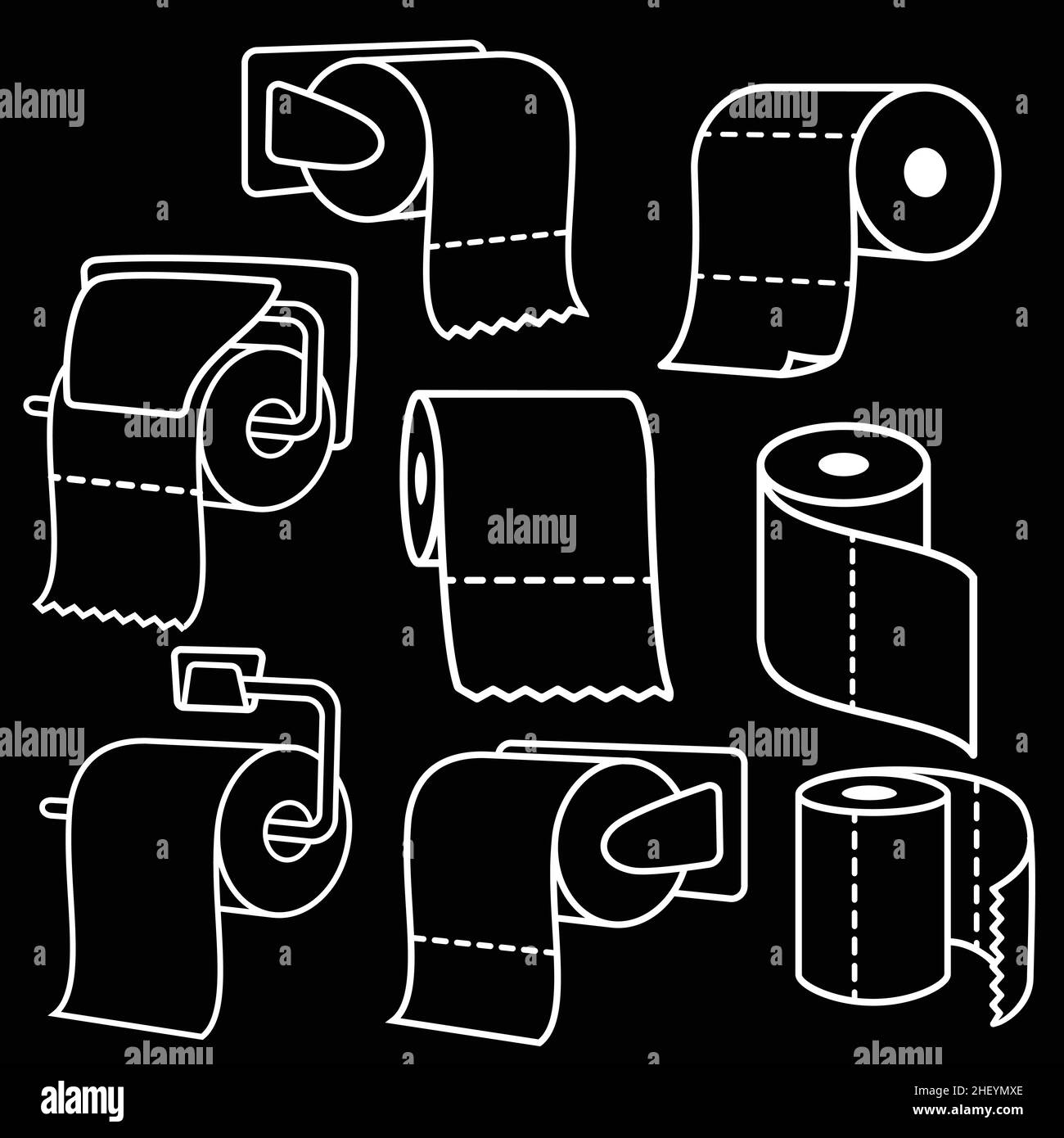 Sammlung von Toilettenpapierrollen Ikonen. Toilettenpapier mit Halter. Vektor und Illustration. Stock Vektor