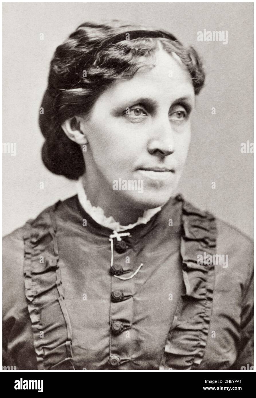 Louisa May Alcott (1832-1888), amerikanische Schriftstellerin und Dichterin, Autorin des Romans „kleine Frauen“, Porträtfotografie von Warrens Portraits (Boston), 1870 Stockfoto