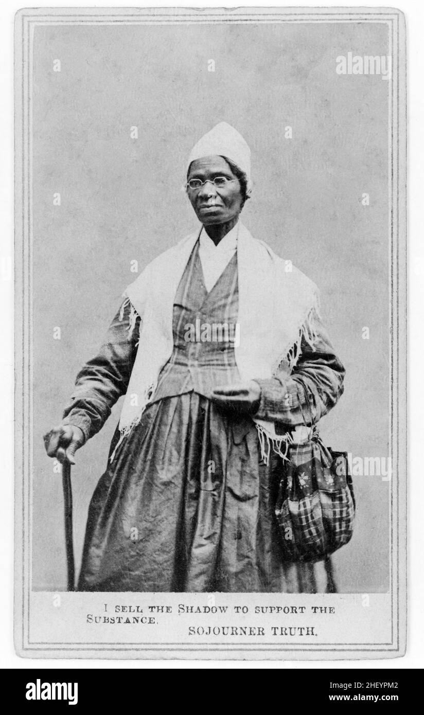 Sojourner Truth (um 1797-1883), amerikanische Anti-Sklaverei-Bewegung Abolitionist und Prediger, Porträtfoto auf einer Carte De Visite, 1864 Stockfoto