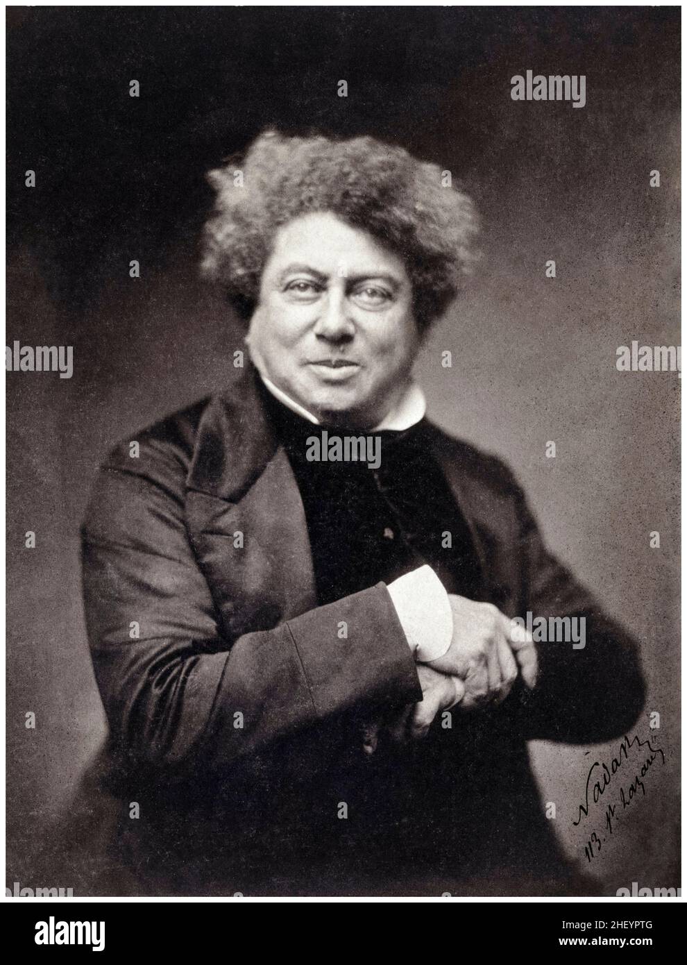 Alexandre Dumas père (1802-1870), französischer Schriftsteller, Autor und Schriftsteller, Porträtfoto von Felix Nadar, 1855 Stockfoto