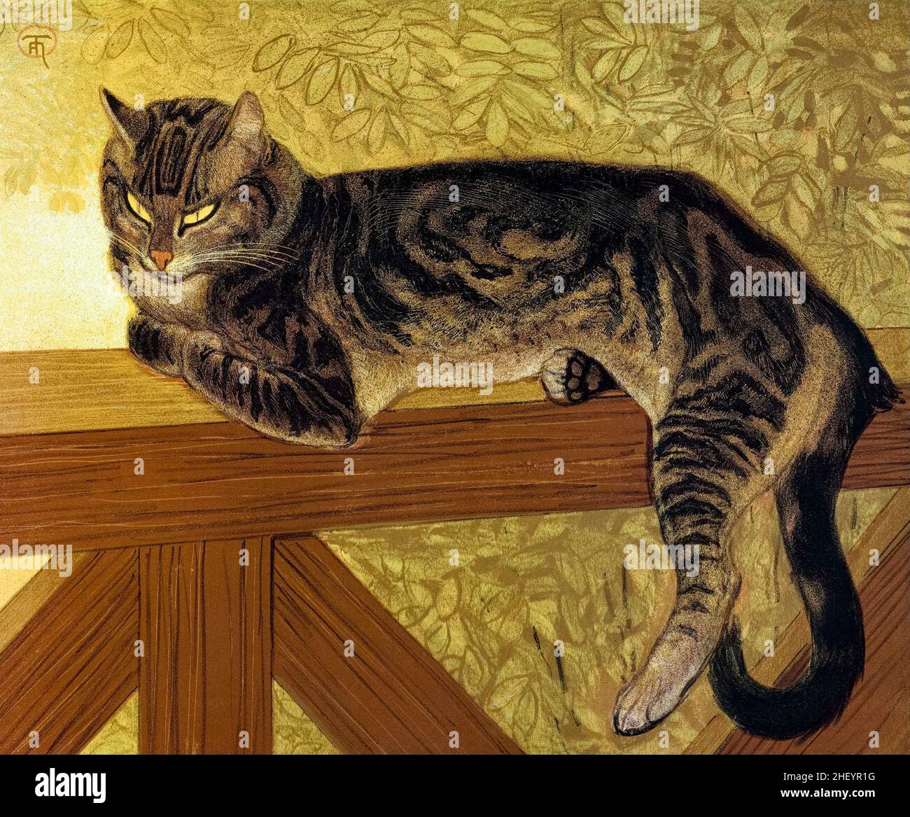 L’Été: Chat sur une balustrade (Sommer: Katze auf einer Balustrade), Lithografie von Théophile Steinlen, 1909 Stockfoto
