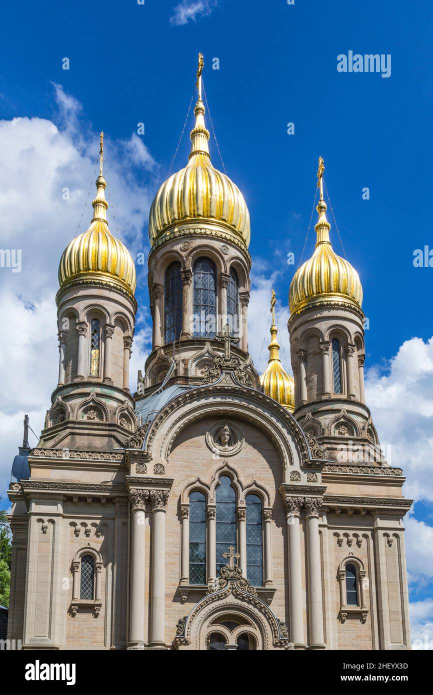 Berühmte russisch-orthodoxe Kirche auf dem Neroberg in Wiesbaden, Deutschland Stockfoto