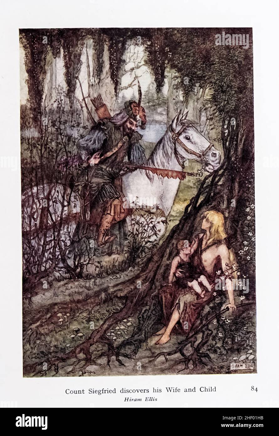 Graf Siegfried entdeckt seine Frau und sein Kind von Hiram Ellis. Aus den Brüdern in dem Buch "Hero Tales & Legends of the Rhine" von Lewis Spence, veröffentlicht London : G.G. Harrap 1915 Stockfoto