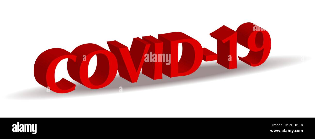 Rotes Wort COVID-19 mit Schatten. Coronavirus-Konzept. Vektorgrafik Stock Vektor