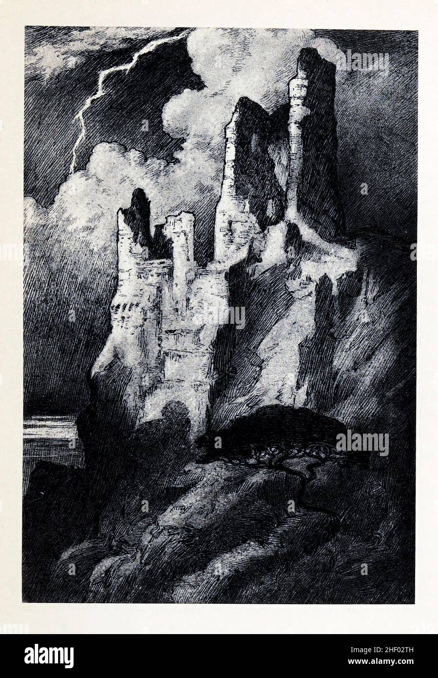 THE DRACHENFELS von LOUIS WEIRTER, R.B.A. aus dem Drachenfelsen im Buch ' Hero Tales & Legends of the Rhine ' von Lewis Spence, veröffentlicht London : G.G. Harrap 1915 Stockfoto