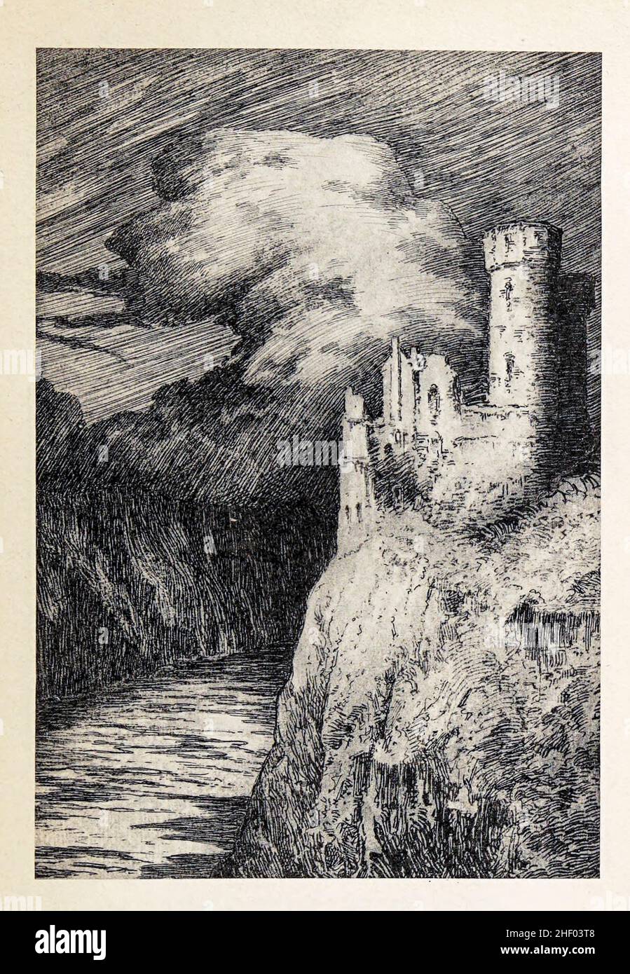 DER MAUSTURM, IN DER NÄHE VON BINGEN von LOUIS WEIRTER, R.B.A. aus dem Mausturm in dem Buch "Hero Tales & Legends of the Rhine" von Lewis Spence, veröffentlicht London : G.G. Harrap 1915 Stockfoto