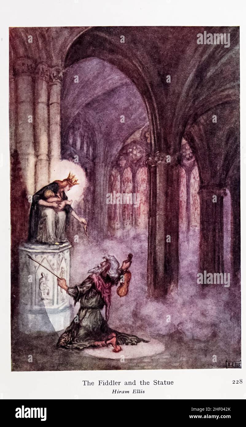 Der Fiddler und die Statue von Hiram Ellis. Aus dem Fiddler in dem Buch ' Hero Tales & Legends of the Rhine ' von Lewis Spence, veröffentlicht London : G.G. Harrap 1915 Stockfoto