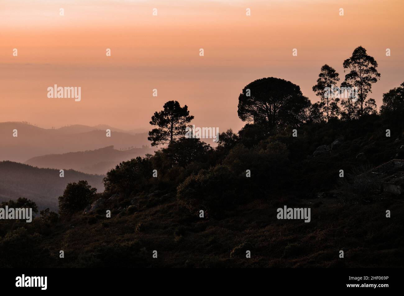 Ende des Tages auf den Monchique Bergen. Algarve, Portugal Stockfoto
