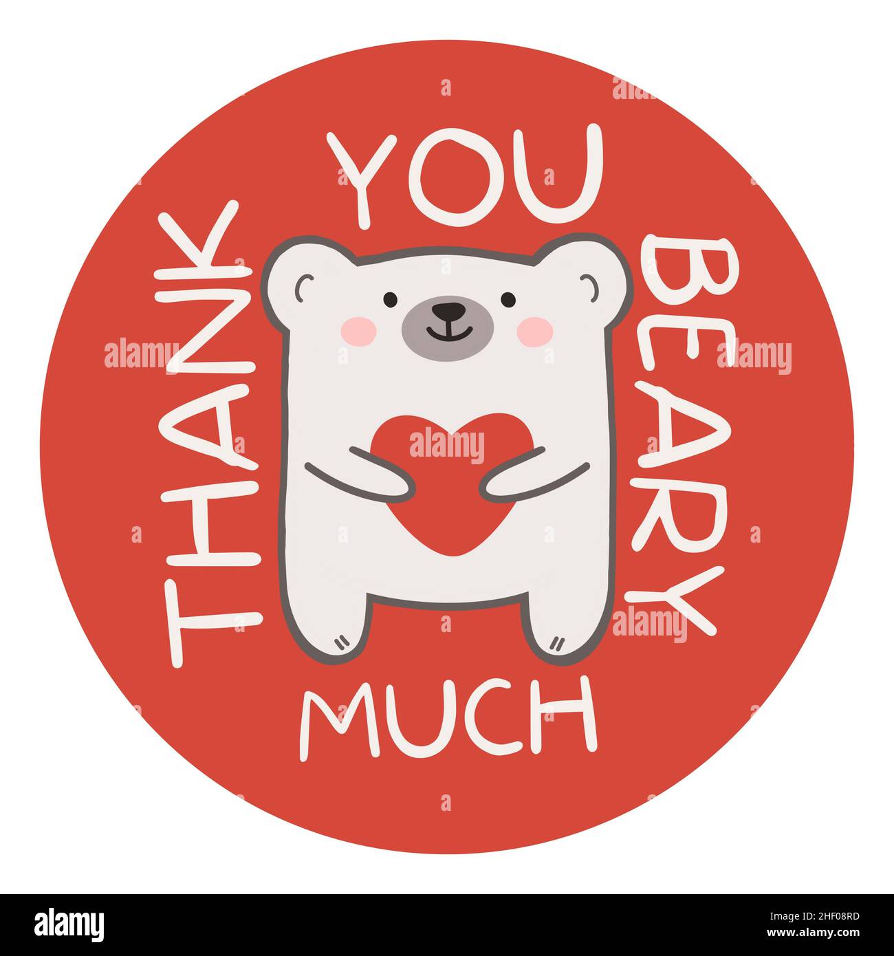 Vielen Dank. Niedlicher Dankesbär, der ein großes Herz hält. Süße Wertschätzung Grußkarte mit Liebe und Dank Stockfoto