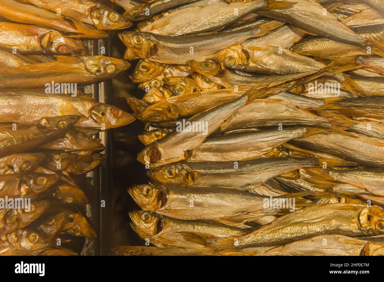 Fisch kleine Heringsprossen Meeresfrüchte frischer Hintergrund. Stockfoto