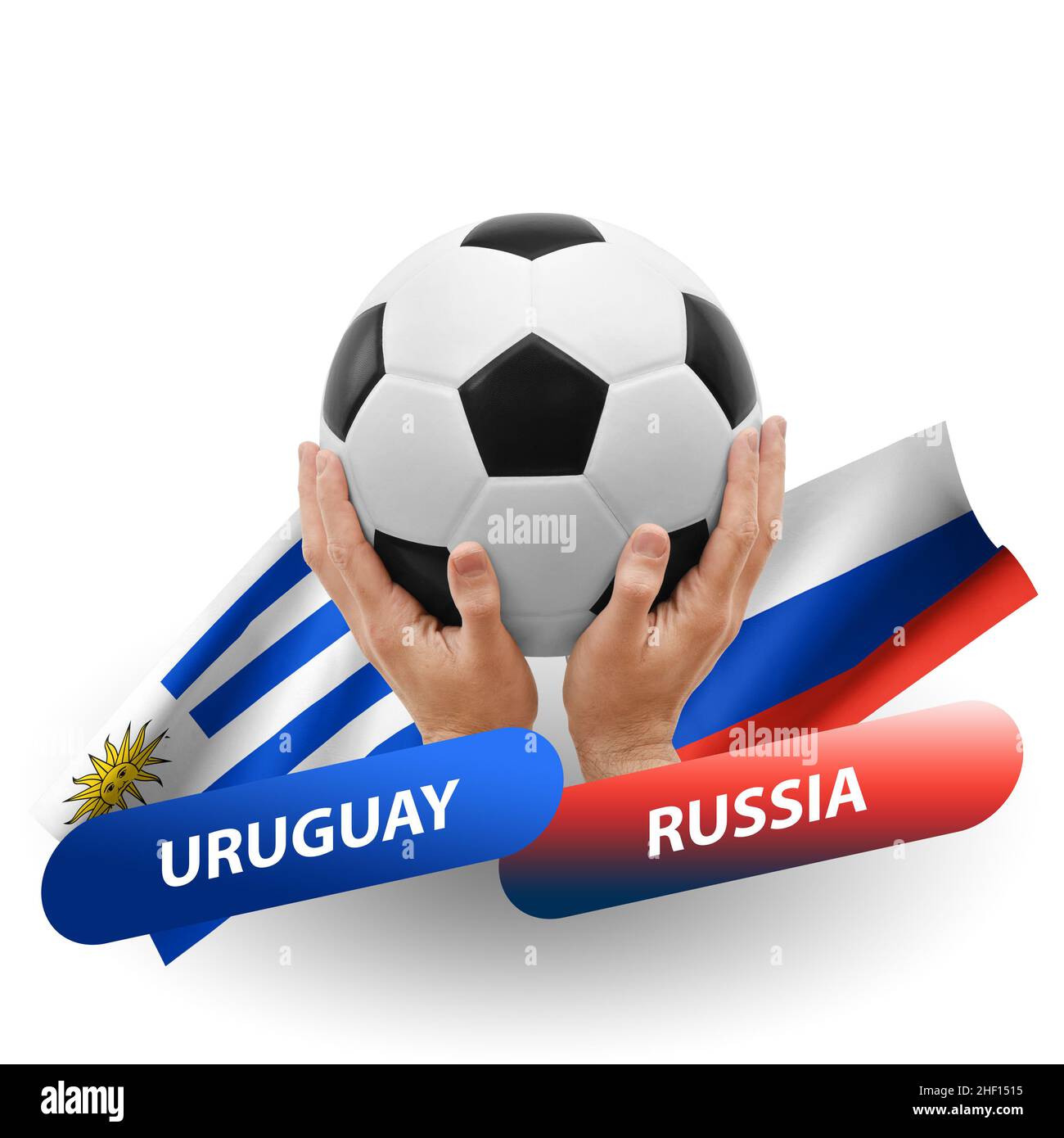 Fußballspiel, Nationalmannschaften uruguay gegen russland Stockfoto