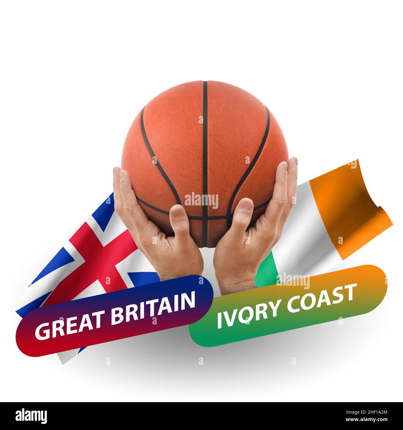 Basketball-Wettkampfspiel, Nationalmannschaften Großbritannien gegen Elfenbeinküste Stockfoto