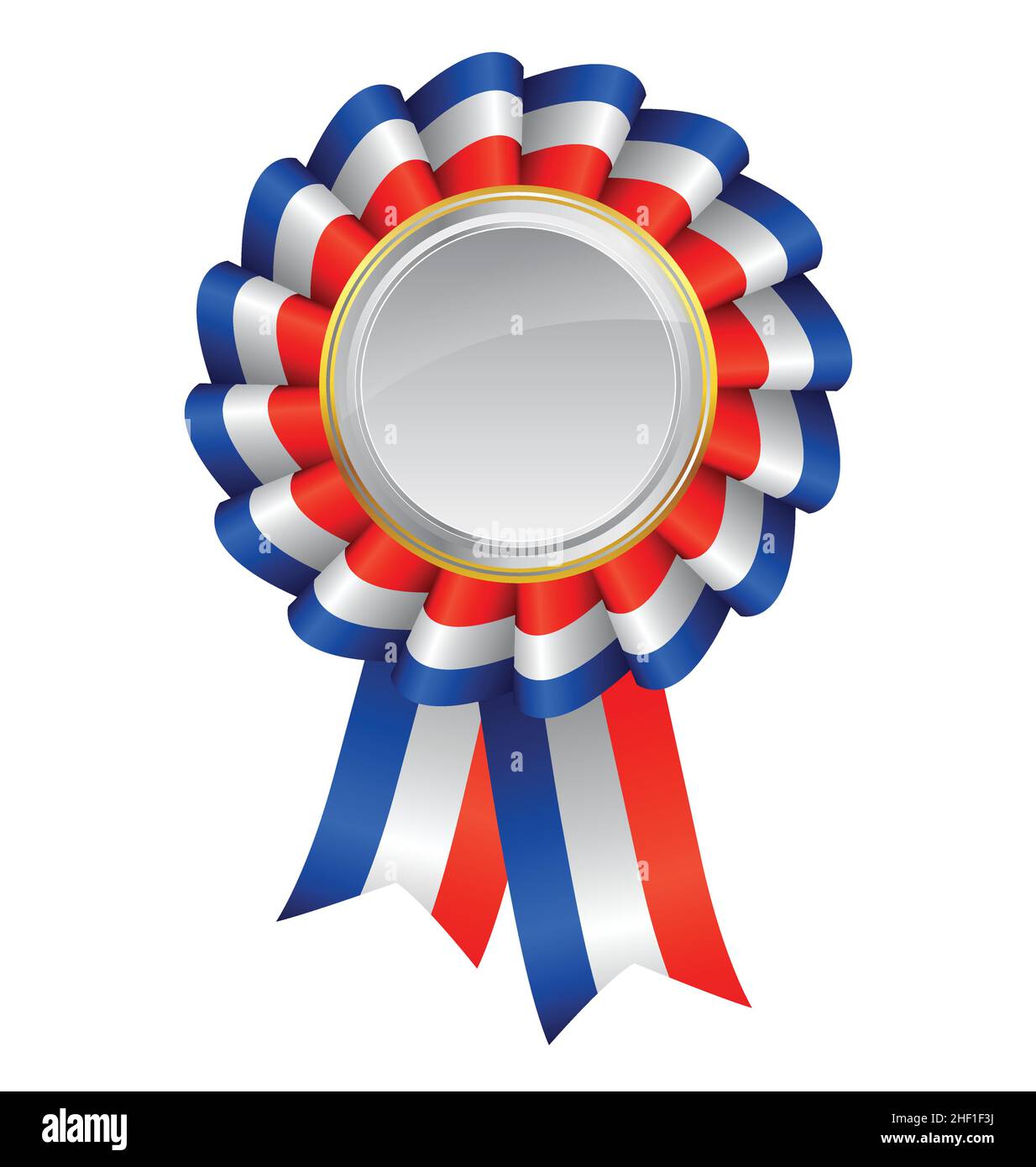 Rot weiß und blau gestreiften usa american france Band Auszeichnung Symbol Element mit silbernen Medaille Mitte isoliert auf weißem Hintergrund Vektor Stock Vektor