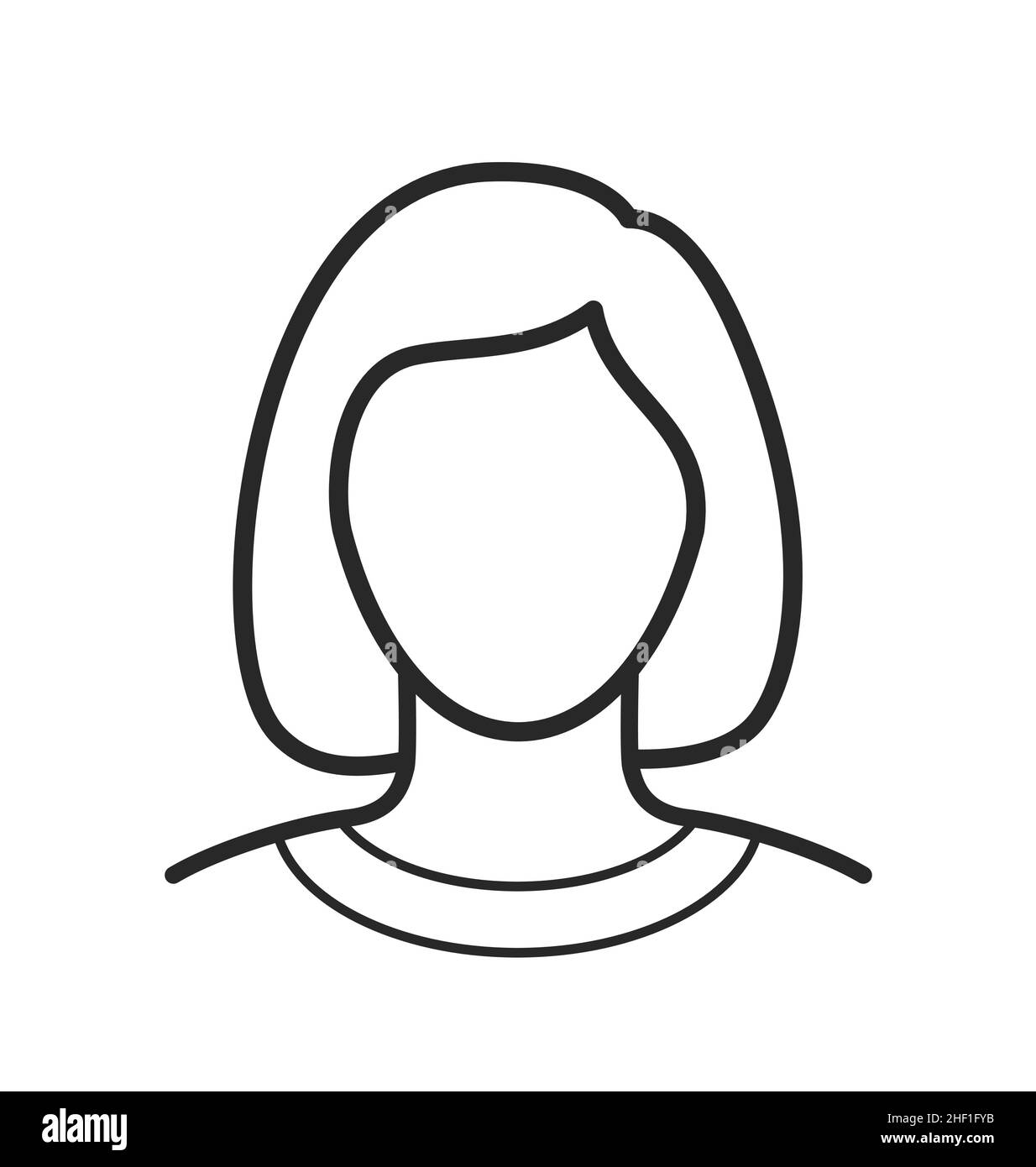 Einfache Mensch Frau Dame Mädchen Kopf Umriss Linie Zeichnung Illustration kurze Haare Porträt blank Vektor isoliert auf weißem Hintergrund Stock Vektor
